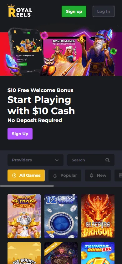 Royal Casino mobile-optimised home view in a browser